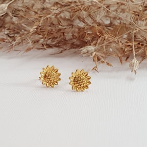 Sunflower stud earrings petal vintage 925 silver gold plated sunshine floral summer jewelry earrings SCHOSCHON Mother's Day gift