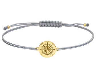 SCHOSCHON Kompass Armbändchen  925 Silber vergoldet - Freundschaftsarmband Windrose Himmelsrichtungen Schmuck als Muttertagsgeschenk