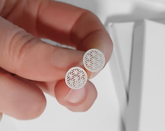 SCHOSCHON Flower of Life Stud Earrings 925 Silver - Mother's Gifts Sister Flower of Life Small Earrings Gift - Stud Flowers