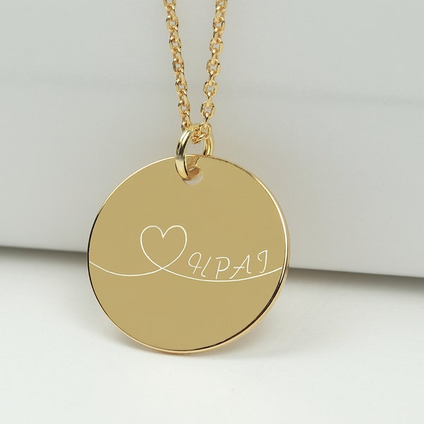 Geschwungenes Herz Halskette Liebe Familienkette Initialen 925 Silber vergoldet ø 16 mm - Personalisierte Geschenke - Geschenk für Sie