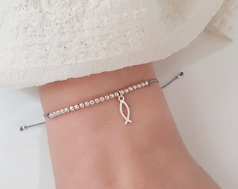 SCHOSCHON Kügelchen Armband Fisch-Symbol 925 Silber | Geschenk Tochter Konfirmation Firmung Kommunion Schmuck Christusfisch Jesusfisch