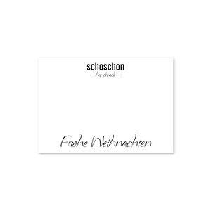Puede incluir: Tarjeta blanca con texto negro que dice "schoschon - love & rock -" y "Frohe Weihnachten".