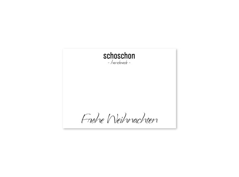 Puede incluir: Tarjeta blanca con texto negro que dice "schoschon - love & rock -" y "Frohe Weihnachten".