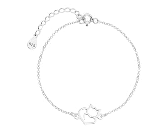 SCHOSCHON Armkette Katze Herz 925 Silber | Armband Kätzchen Charm Kater Armkettchen Katzenanhänger Muttertag Frauen Geschenk Mädchen