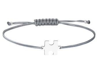 Pulsera con forma de pieza de rompecabezas, plata 925, joyería gris, pulsera textil, ideas de regalo para novia, hermana, mejor amiga, personalizada