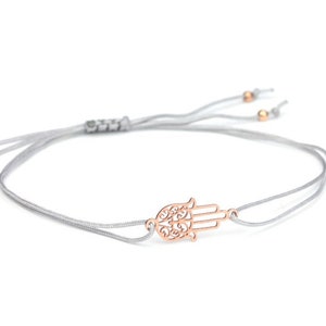 SCHOSCHON Women&#39;s Symbol Bracelet Fatima&#39;s Hand - Hamsa 925 Silver Rose Gold Plated Gray-Rose Gold | Jewelry Textile Bracelet Gift Confirmation