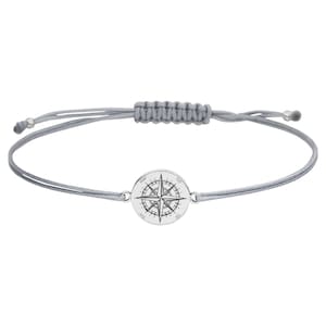 SCHOSCHON Kompass Armbändchen Makramee 925 Silber -  Windrose Himmelsrichtungen Geschenk Personalisierter Schmuck als Muttertagsgeschenk
