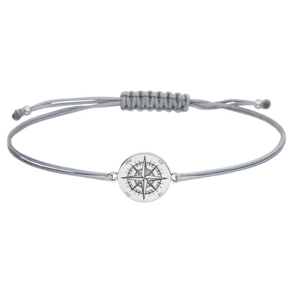 SCHOSCHON Kompass Armbändchen Makramee 925 Silber -  Windrose Himmelsrichtungen Geschenk Personalisierter Schmuck als Muttertagsgeschenk