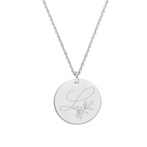 Engraving necklace letter leaf tendril pendant 925 silver necklace initial jewelry unique design graduation gift Mother's Day SCHOSCHON