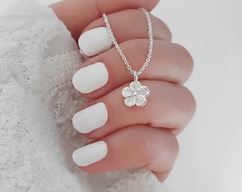 925 Silber winzige Kirschblüten Halskette Blumenschmuck Geschenk für Sie