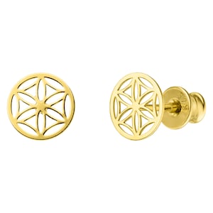 SCHOSCHON Flower of Life Stud Earrings 925 Silver Gold Plated | Flower of Life Earrings Jewelry Gift Women Birthday Gift Stud Earrings