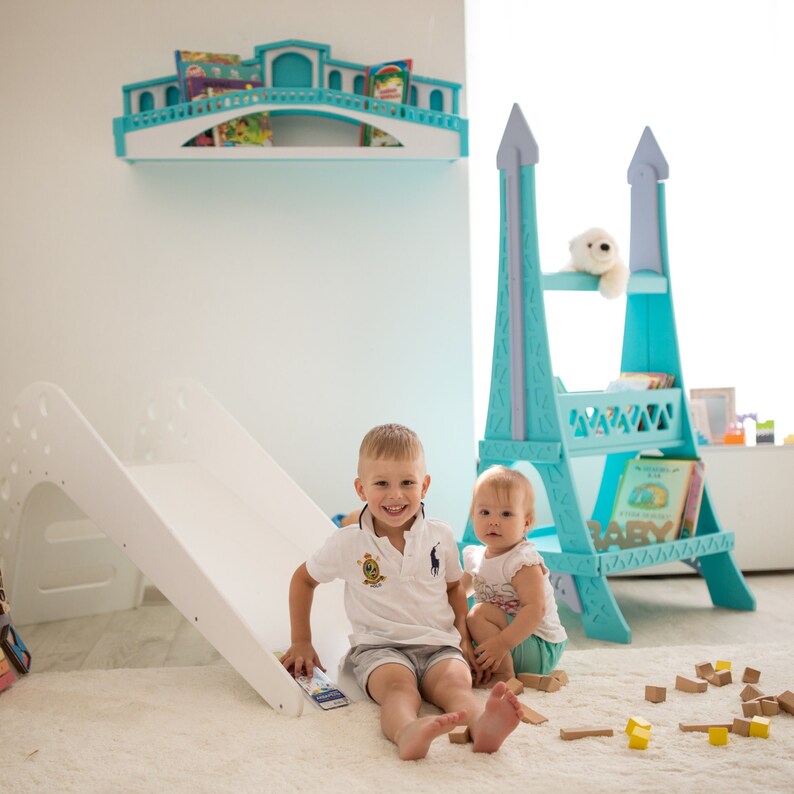 Set Nursery Furniture Kids Bookcases Book Storage For Room Eiffel Tower Paris And Rialto Bridge Venice Collection Romantic