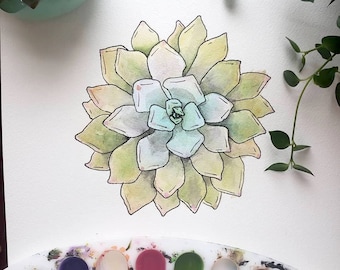 Succulent Original Watercolor Painting l Succulent Illustration l Cactus Art