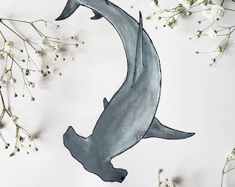 Hammerhead Shark Print l Watercolor Painting Print l Art Print l Shark Illustration