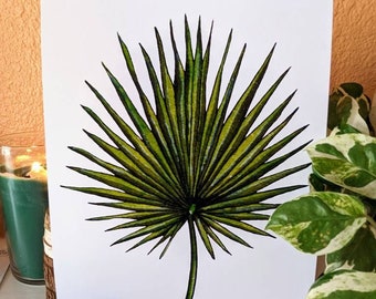 Hand Palm Frond Original Watercolor Giclee Print l Plant Decor l Naturalist Style Art