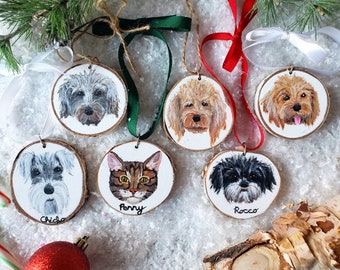 Custom Pet Ornament l Hand-Painted Wooden Christmas Ornament l Holiday Decor l Dog Painting l Cat Painting