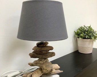 Handmade table lamp made of driftwood