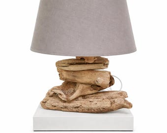 Handmade driftwood table lamp with oval shade – unique piece & maritime flair