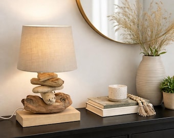 Handcrafted table lamp made from driftwood – a unique piece with a maritime flair