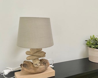 Handmade table lamp made of driftwood