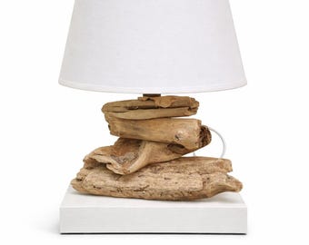 Handmade driftwood table lamp – unique piece with oval shade, maritime design