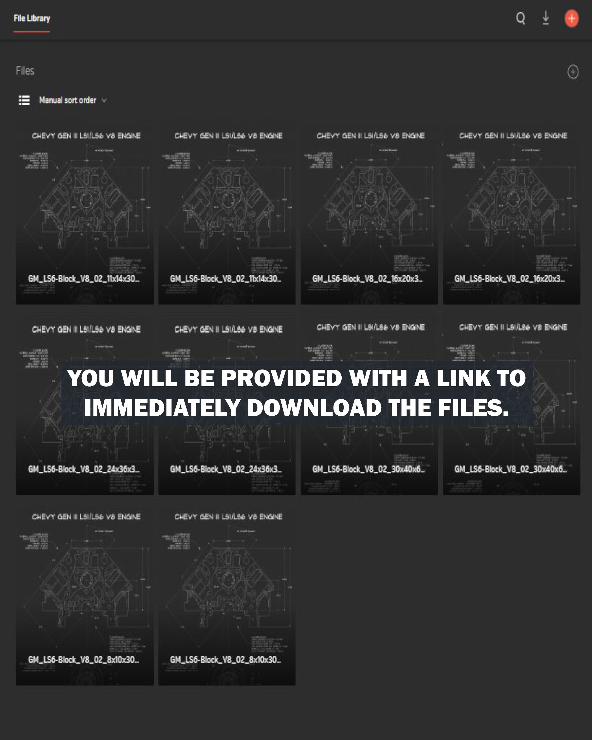 Digital Chevy GEN 3 LS1/LS6 Engineblock Blueprint Art Collection, Dark