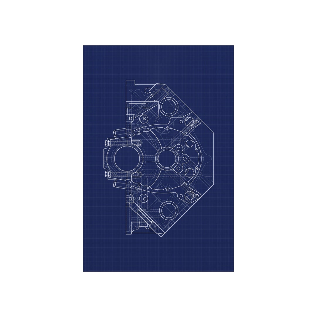 Print Small Block Chevy SBC Engineblock Blueprint Art Collection, Blue