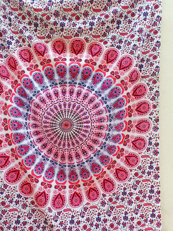 PINK BLUE Mandala Tapestry Fabric Small Single Dorm Wall ...