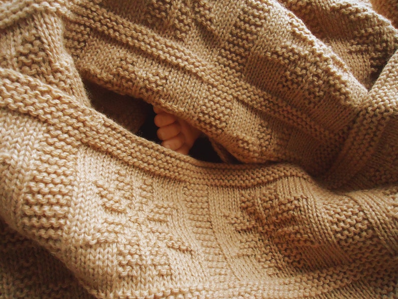 Baby blanket golden brown crib Ready to ship! Knitted newborn natural wool bedspread stroller Unisex throw blanket for bed car seat