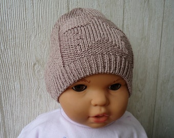 Bonnet en tricot de coton pour bébé garçon ou fille, bonnet marron clair unisexe, bonnet bonnet en coton biologique