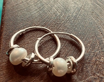 Sterling silver hoop earrings with handmade sterling beads and pearls, or gemstones