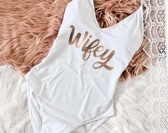 Wifey Swimsuit - Bridal Party Swimsuit - Honeymoon Suit - Bride Swimwear- Bride Bathing Suit- Destination Wedding - Bachelorette