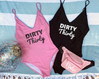 Dirty 30 Swimsuit - Birthday Swimsuit - 30th Birthday Swimsuit - Thirsty Thirty Swimsuit - Dirty Thirty Swimsuit