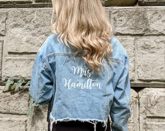 Custom Bride Jean Jacket - Bride Jean Jacket - Personalized Jean Jacket - Denim Jacket - Denim Wedding Jacket, Wifey Jacket