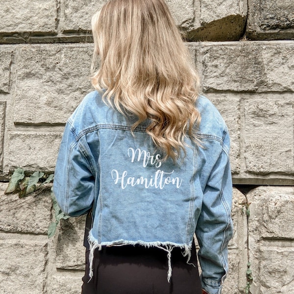 Custom Bride Jean Jacket - Bride Jean Jacket - Personalized Jean Jacket - Denim Jacket - Denim Wedding Jacket, Wifey Jacket