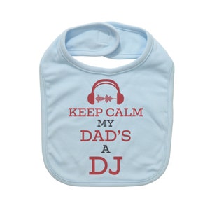 DJ bebé Bib, mantener la calma mi papá's un DJ, papá bebé anuncio, música Bib, divertido bebé bibs, regalo para recién nacido, música bebé Bib, Dj Bib, bebé