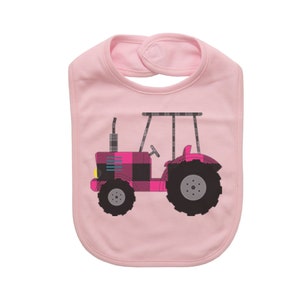 Tractor Bib, Pink Plaid Tractor, Farm Bib, Gift For Newborn, Infant Bibs, Future Farmer, Plaid Bibs, Baby Girl, Farming Baby, Country Baby