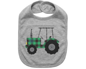 Tractor Bib, Plaid Tractor, Farm Bib, Gift For Newborn, Infant Bibs, Future Farmer, Plaid Bibs, Baby Shower Gift, Farming Baby, Country Baby