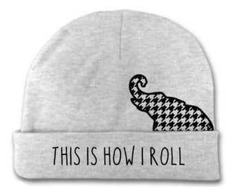 Baby Beanie, This Is How I Roll, Alabama Baby Hat, Baby Shower, Baby Football Hat, Football Apparel, Alabama Baby Beanie, Houndstooth Hat