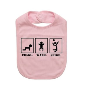 Cute Baby Bib, Volleyball Bib, Crawl Walk Spike, V-ball, Baby Shower Gift, Infant Volleyball Apparel, Newborn Gift, Funny Baby Bibs, Sports