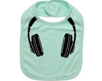 Cute Baby Bib, Headphones, Hip Hop Baby, Baby Shower Gift, Gift For Baby, Music Baby, Newborn Apparel, Trendy Baby, Infant Bib, Bibs, Funny