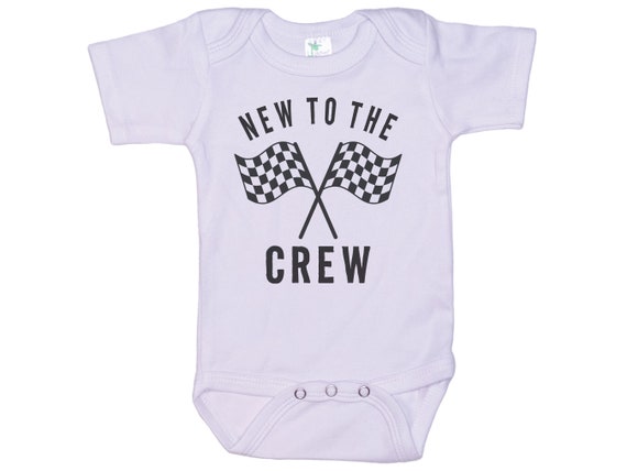thumbnail interactive-video image 1 of Baby Motocross Onesie - "New To The Crew" Racing Outfit With Raglan Sleeves, Gerber Bodysuit 1 of 14