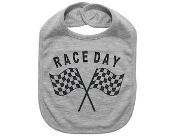 Racing Baby Gift, Race Day, Super Soft, Sublimated Design, Dirt Bike Bib, Checkered Flags, Newborn Racing Gift, Future Race Car Driver