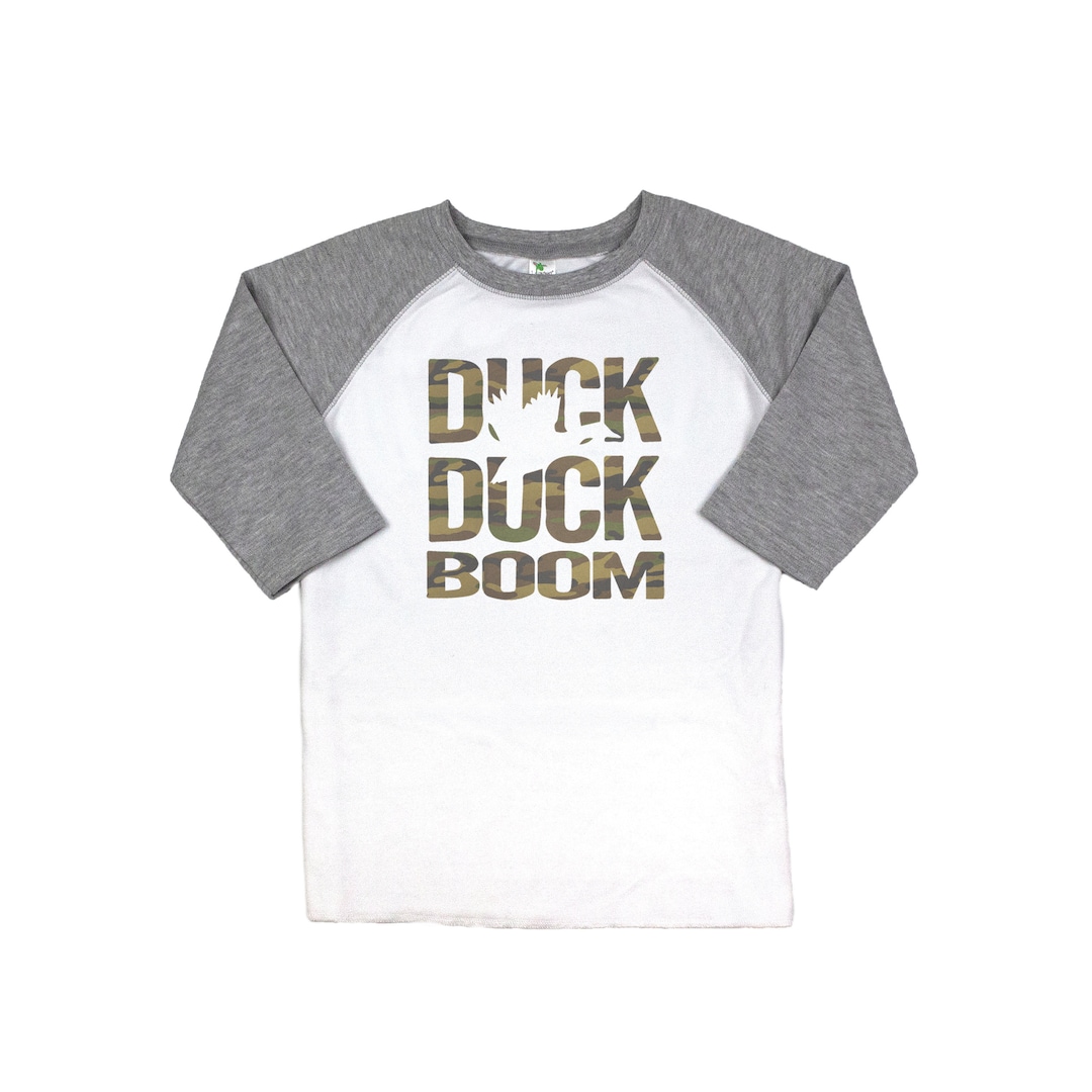 Kid's Duck Hunting Shirt, Duck Duck Boom Camo, Toddler Waterfowl Shirt