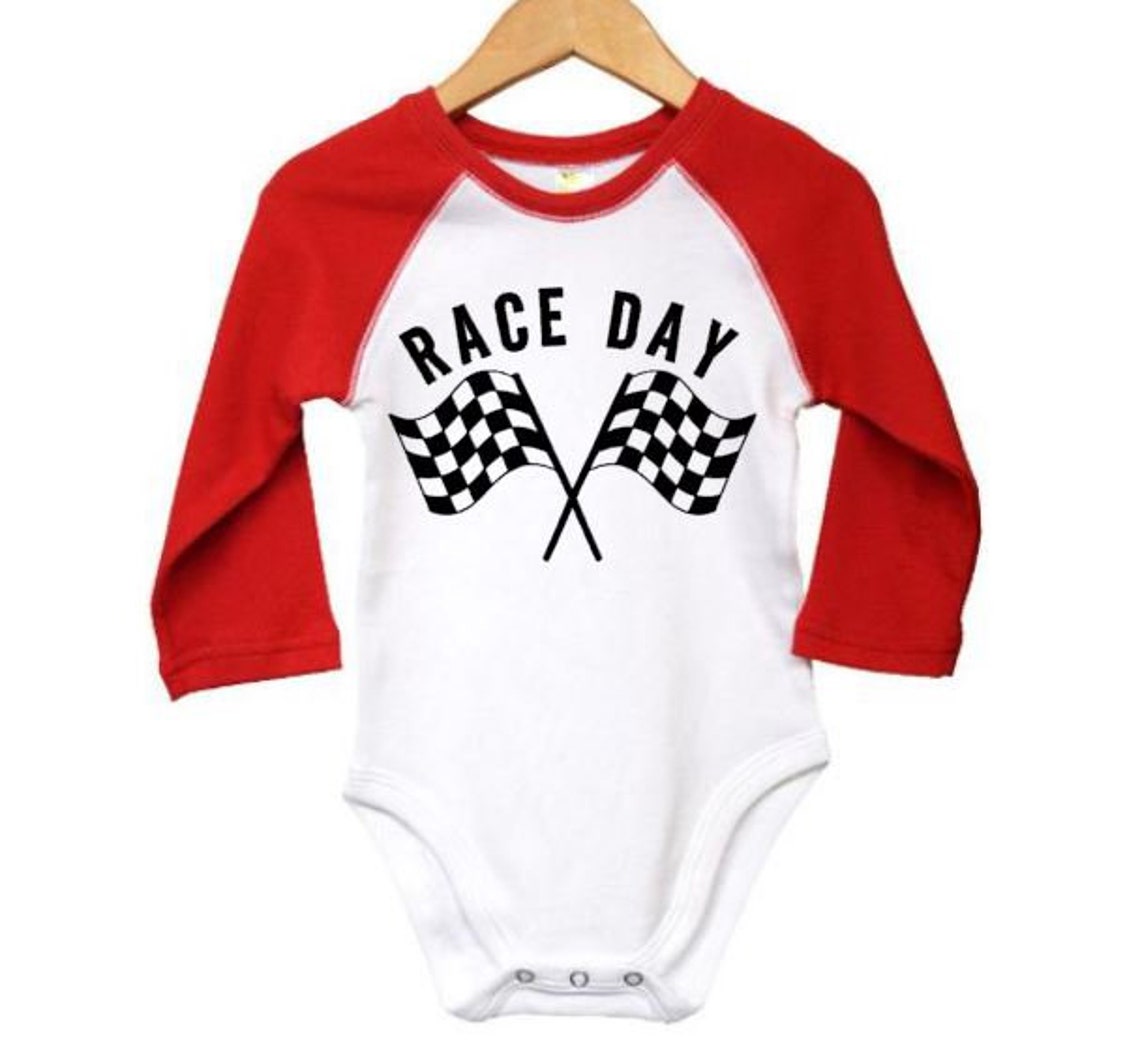 thumbnail image 2 of Baby Motocross Onesie - "New To The Crew" Racing Outfit With Raglan Sleeves, Gerber Bodysuit 2 of 14