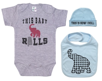 Alabama Bundle, Baby Alabama Outfit, Alabama Baby, Alabama Baby Outfit, Baby Shower, Gift For Baby, Newborn Alabama, Hounds Tooth, AL Baby