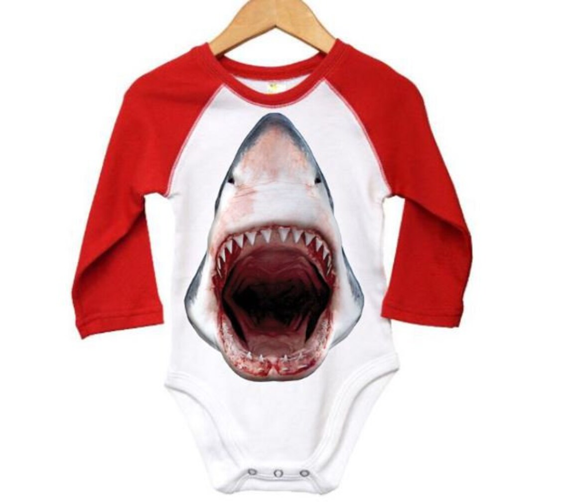 Shark Onesie Shark Jaws Shark Bodysuit Baby Shark Outfit Etsy