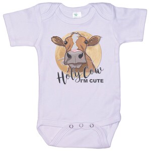 Cow Onesie®,  Holy Cow I&#39;m Cute, Farm Onesie®, Sublimated Design, Super Soft Onesies®, Cattle Onesie®, Cattle Bodysuit, Baby Announcement