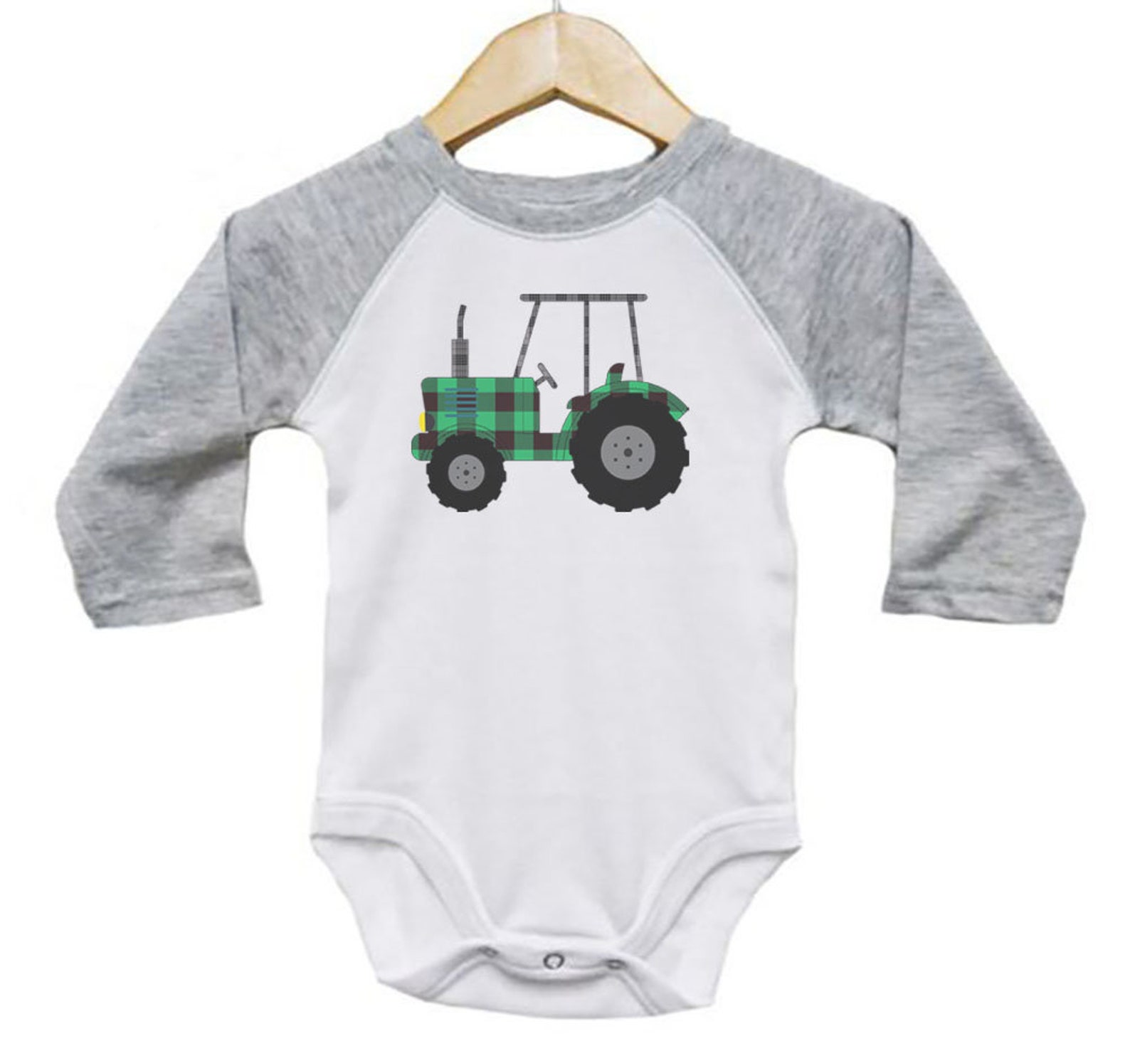 Tractor Onesie Plaid Tractor Farmer Onesie Baby Tractor Etsy