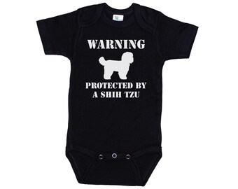 Shih Tzu Baby Onesie®, Warning Protected By A Shih Tzu, Shih Tzu Bodysuit, Cute Baby Apparel, Shih Tzu Baby Romper, Trendy Baby Jumpsuit